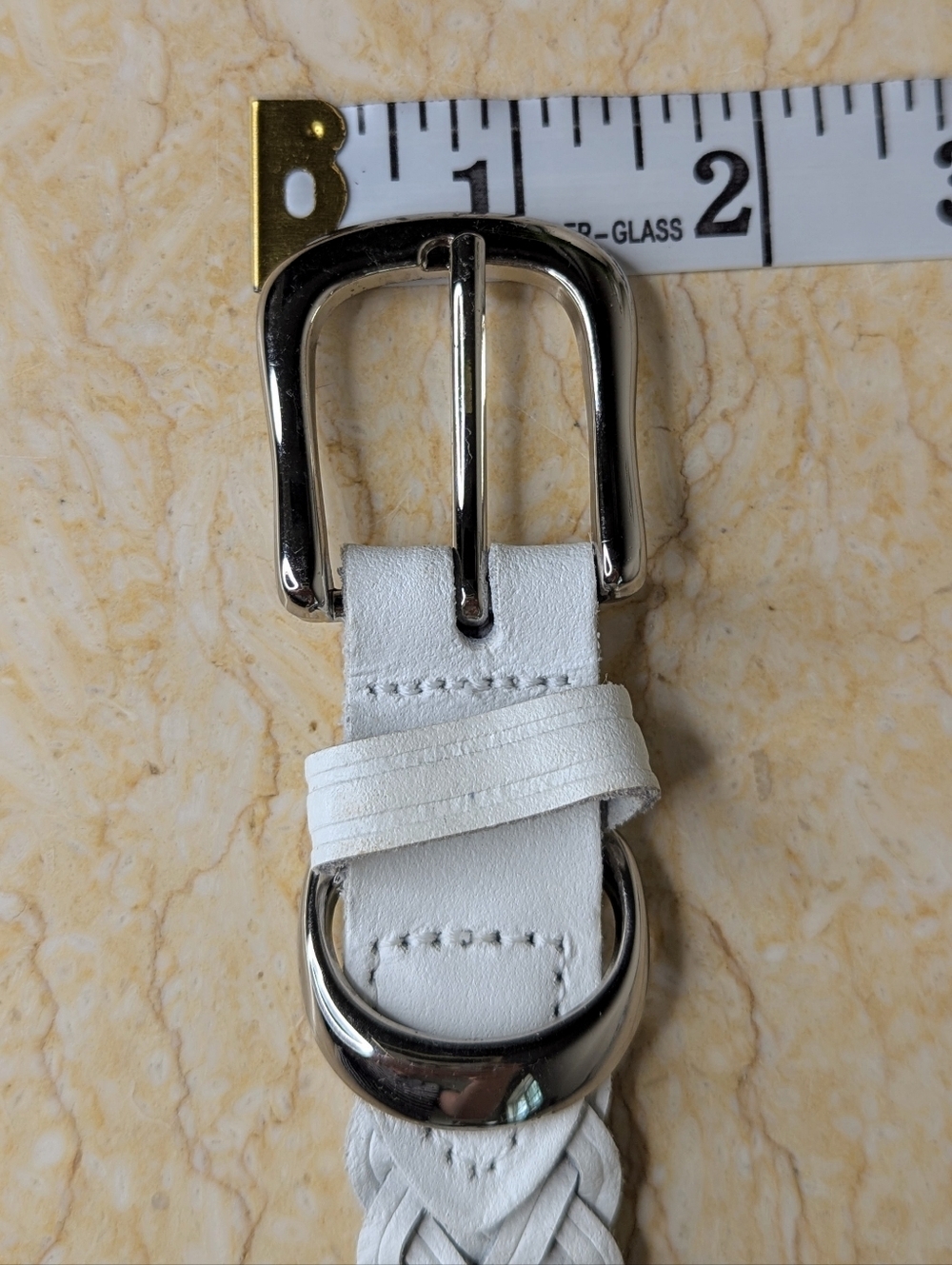 Vintage Genuine Leather White Woven Belt Silver Tone Buckle Size M/L - Picture 12 of 13